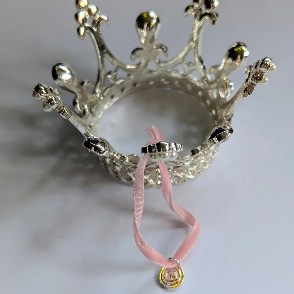 Silver Crown with Rhinestone And Pearl Accents